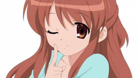 Suzumiya haruhi no yuutsu, asahina mikuru, девушка, брюнетка, крупный план, жест