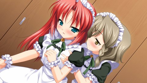 Inoko, futaba канал, ituki, mii, девушки, горничные, грусть, коса