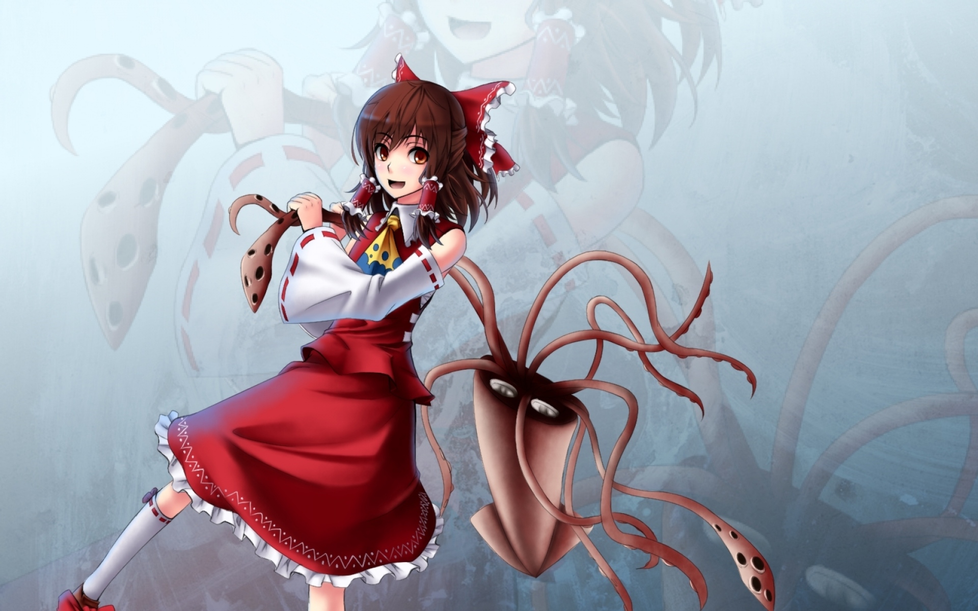 Картинки Gayprince, hakurei reimu, девушка, существо, улыбка, космос фото и обои на рабочий стол