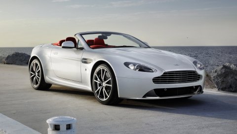 Aston martin, v8, vantage, 2012, белый, вид спереди, стиль, море