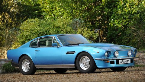 Aston martin, v8, vantage, 1977, синий, вид сбоку, автомобили, деревья