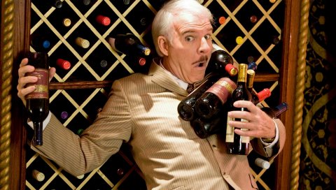 Steve martin, седой, улыбка, эмоции, вино, бутылки
