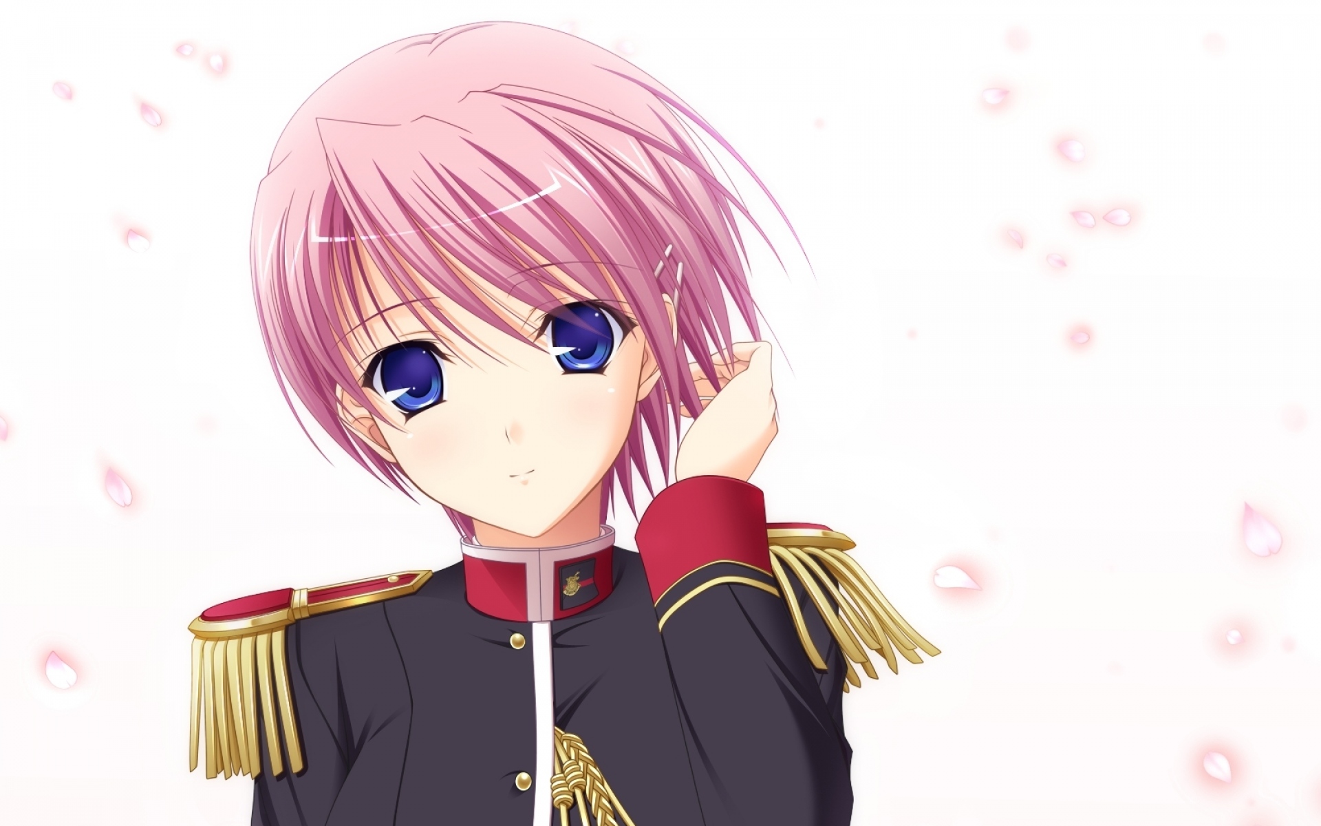 Картинки Komori kei, прогулка romanze, kisaki mio, девушка, форма, лепестки фото и обои на рабочий стол