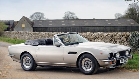Aston martin, v8, volante, 1977, белый, вид сбоку, автомобиль, асфальт