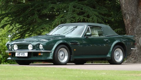 Aston martin, v8, vantage, 1984, зеленый, вид сбоку, автомобиль, ретро