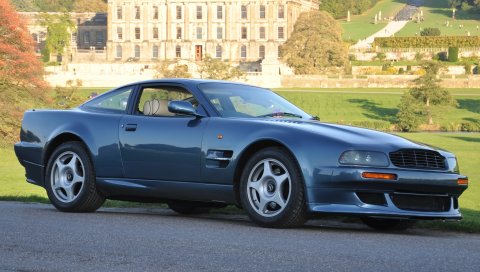 Aston martin, v8, vantage, 1998, синий, вид сбоку, автомобили, природа, деревья