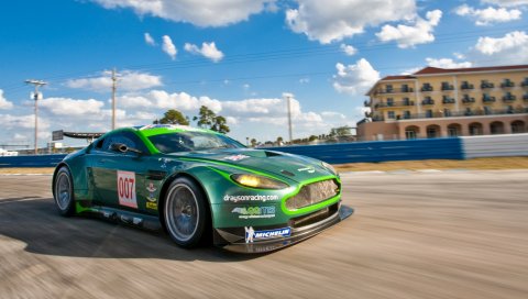 Aston martin, v8, vantage, 2009, зеленый, вид сбоку, спорт, скорость