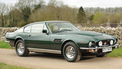 Aston martin, v8, салон, 1972, реен, вид сбоку, автомобиль, асфальт
