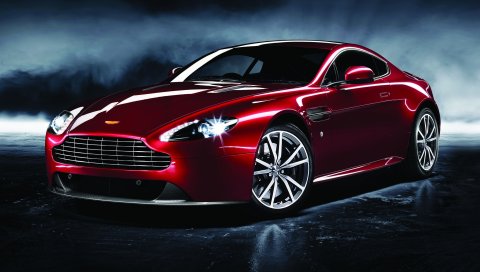 Aston martin, v8, vantage, 2012, красный, вид сбоку, стиль, отражение