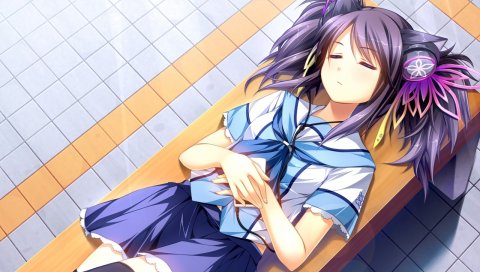 Otomimi бесконечность, suzune майои, девушка, скамейка, отдых, ttail