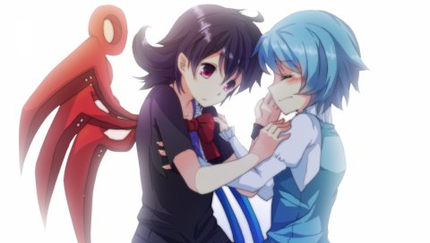 Misocha, houjuu nue, tatara kogasa, девушки, прикосновение, крылья