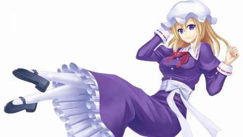 Seihou, maribel hearn, девушка, платье, кепка, улыбка