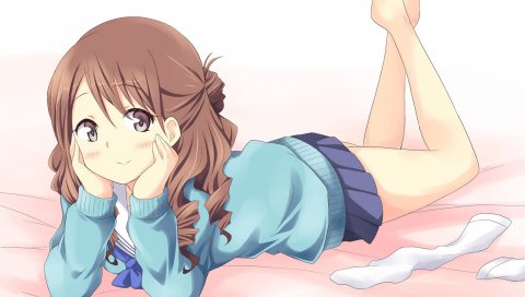 Hanasaku iroha, wakura yuina, девушка, брюнетка, улыбка, носки