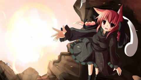 Liya, kaenbyou rin, девушка, румянец, капля, солнце