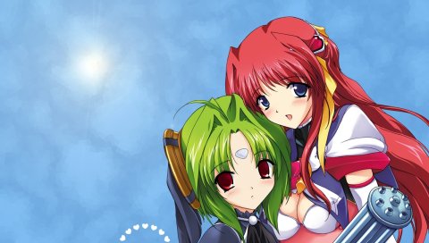 Избили ангела эскалайтера, мадока, сакука коуэнджи, девочки, оружие, обнять