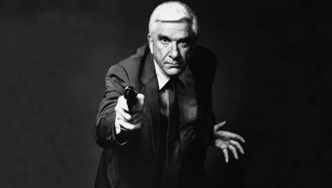 Leslie nielsen, актер, галстук, оружие, комик, человек, оружие