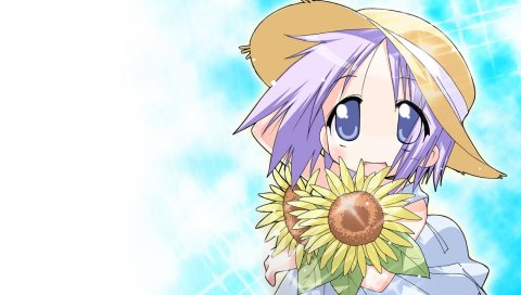 Счастливая звезда, hiiragi tsukasa, девушка, шляпа, подсолнух