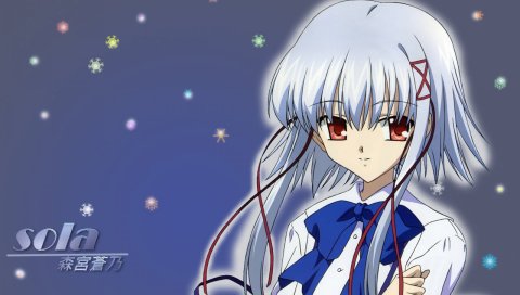 Sola, morimiya aono, девушка, взгляд, снежинки