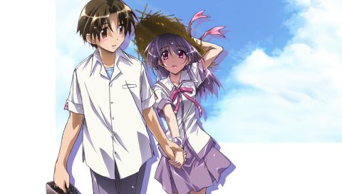 Iriya no sora ufo no natsu, мальчик, девушка, портфель, шляпа