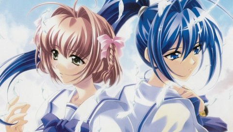 Kimi ga nozomu eien, suzumiya haruka, hayase mitsuki, девушка, ветер, перья, небо
