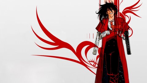 Hellsing, alucard, мальчик, брюнетка, смех, оружие, шаг