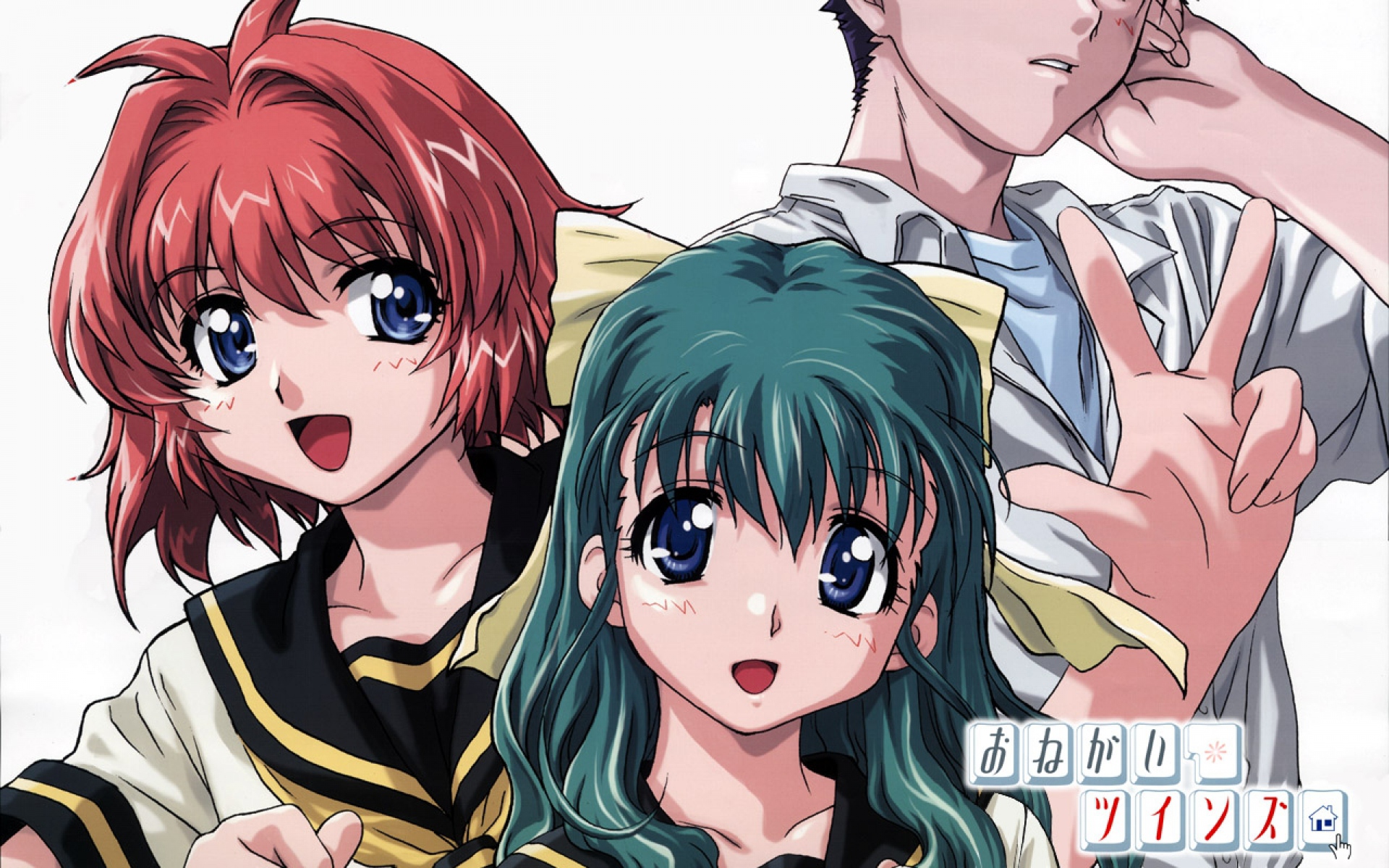 Картинки Onegai twins, onodera karen, miyafuji miina, мальчик, девушка, жест фото и обои на рабочий стол