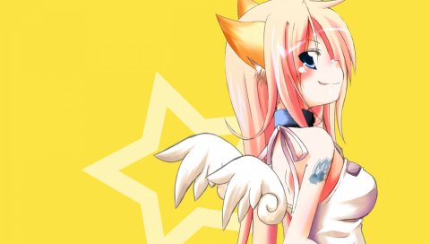 Kazekawa nagi, уши, девушка, кошка, крылья, улыбка