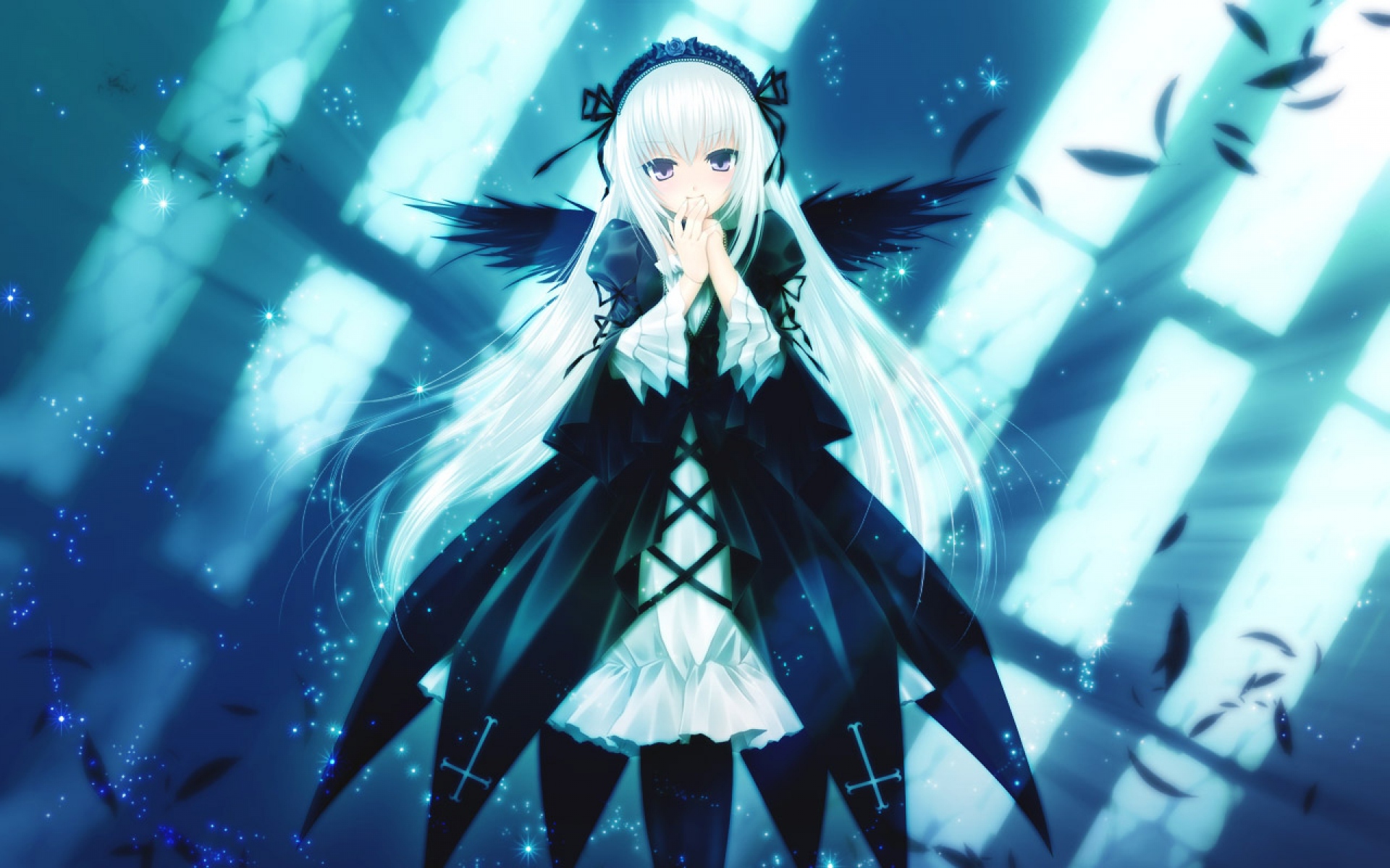 Картинки Rozen maiden, suigintou, девушка, блондинка, платье, крылья, перья, полет фото и обои на рабочий стол