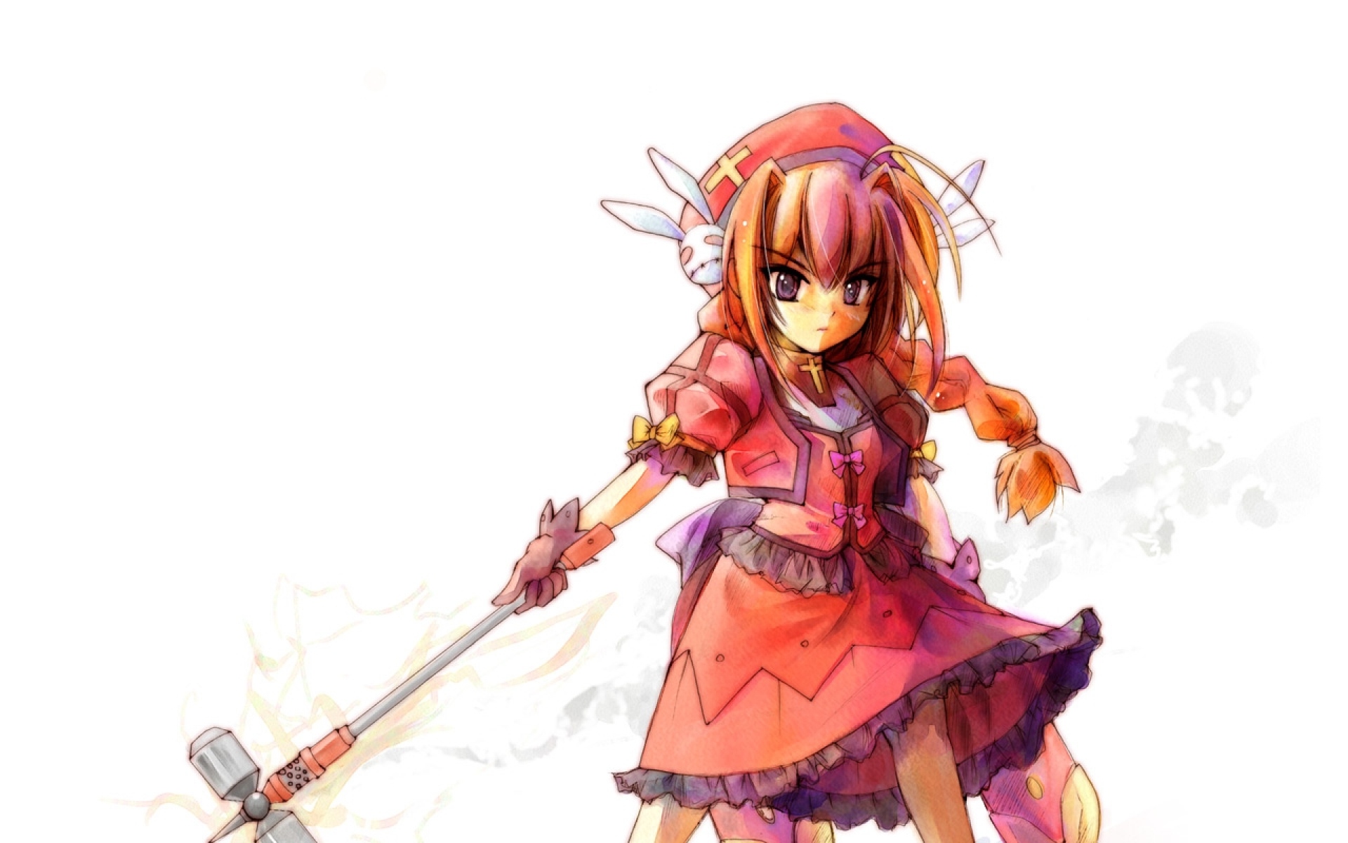 Картинки Mahou shoujo лирическая nanoha, vita, девушка, шляпа, оружие, платье фото и обои на рабочий стол