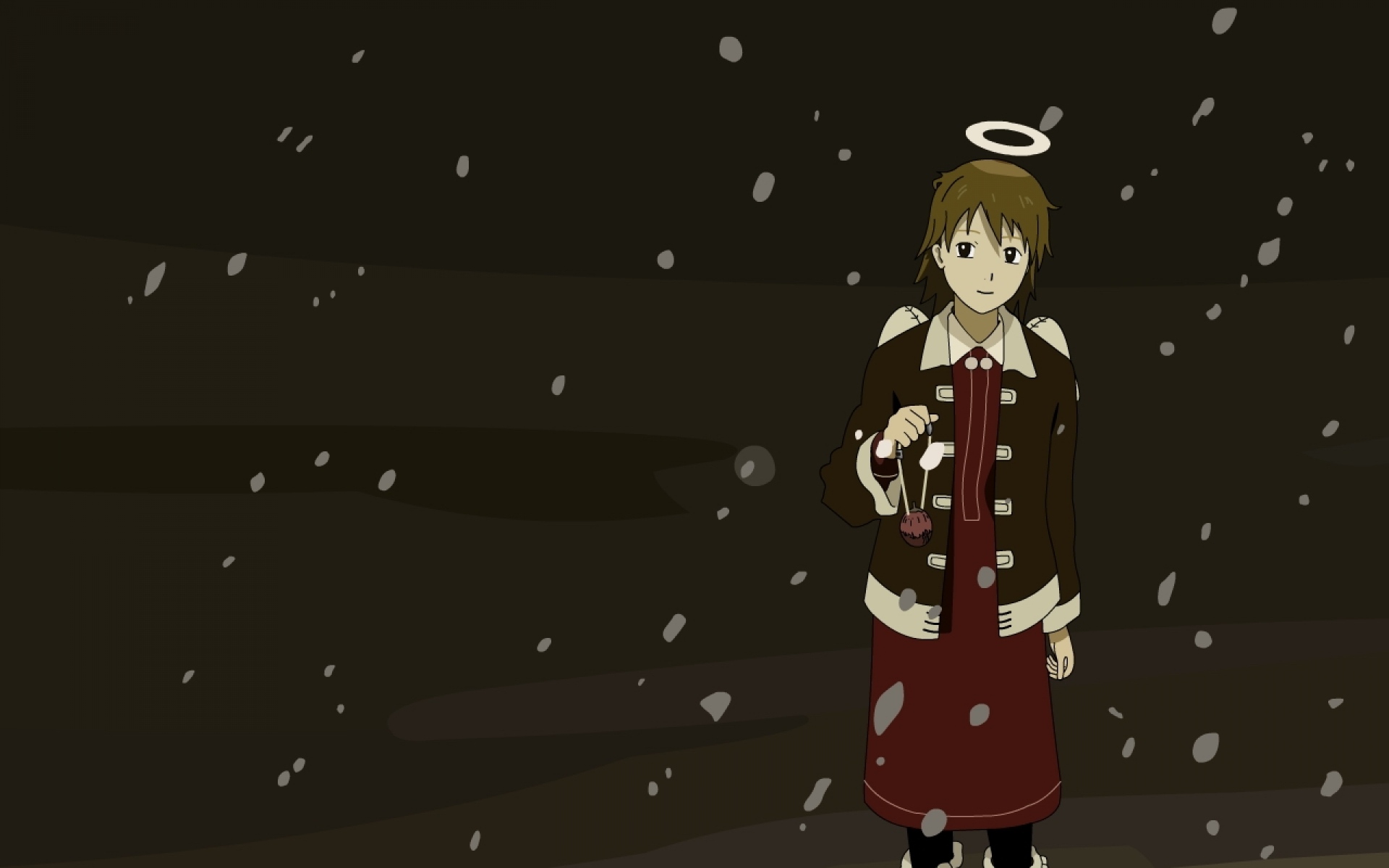 Картинки Haibane renmei, rakka, девушка, нимб, снег, улыбка фото и обои на рабочий стол