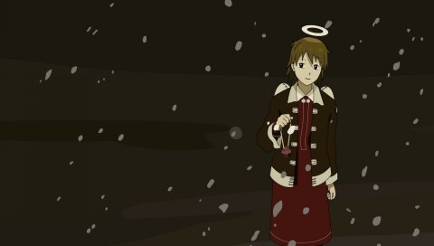 Haibane renmei, rakka, девушка, нимб, снег, улыбка