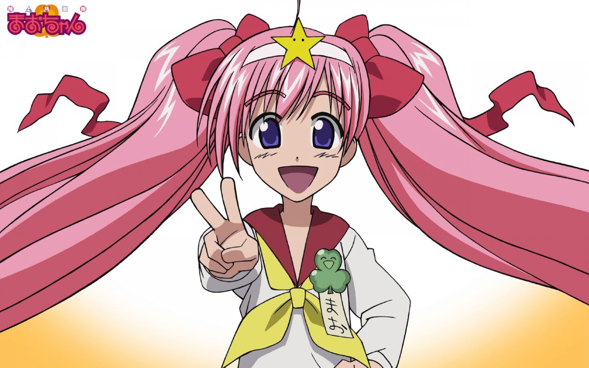 Картинки Akamatsu ken, mao-chan, девушка, радость, жест, розовые волосы фото и обои на рабочий стол