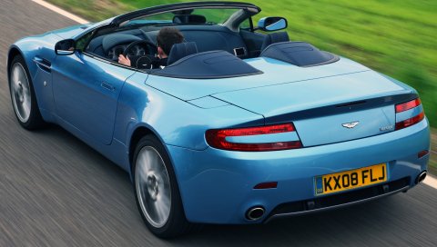 Aston martin, v8, vantage, 2008, синий, вид сзади, стиль, скорость