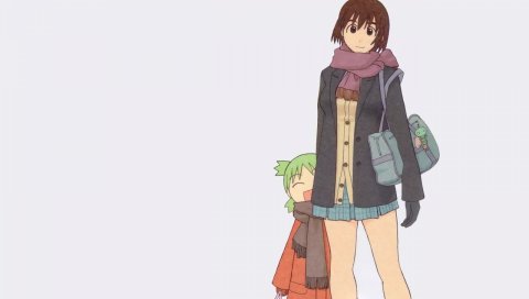 Yotsubato, koiwai yotsuba, ayase fuuka, девушка, ребенок, сумка, шарф