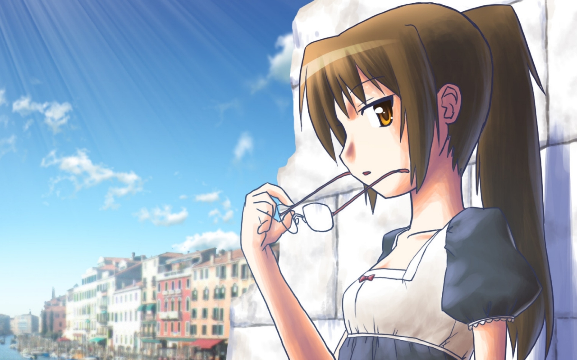 Картинки Suzumiya haruhi no yuutsu, kyon, kyonko, девушка, брюнетка, очки, волосы фото и обои на рабочий стол