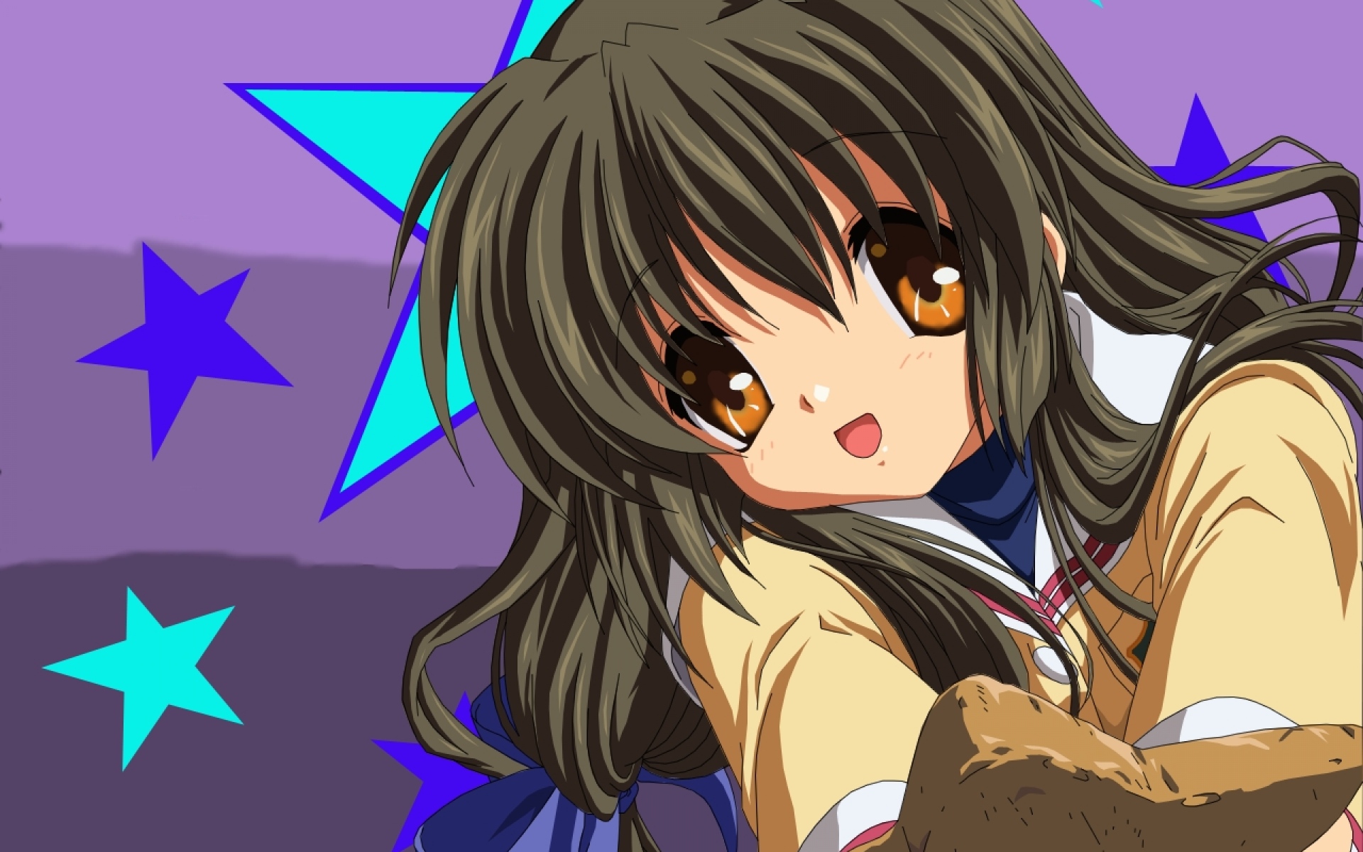 Картинки Clannad, ibuki fuuko, девушка, брюнетка, радость, звезды фото и обои на рабочий стол