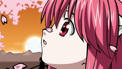 Elfen lied, lucy, девушка, профиль, лепестки, крупный план