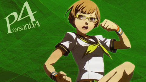 Persona 4, сатонака chie, девушка, очки, осанка