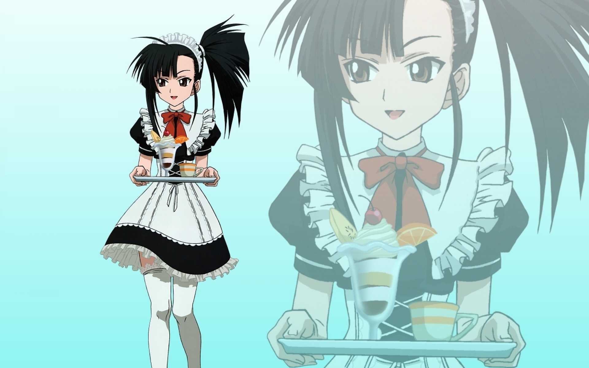 Картинки Mahou sensei negima, sakurazaki setsuna, девушка, горничная, поднос, шаг фото и обои на рабочий стол
