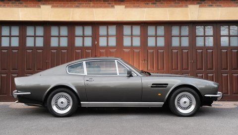 Aston martin, v8, 1972, белый, вид сбоку, авто