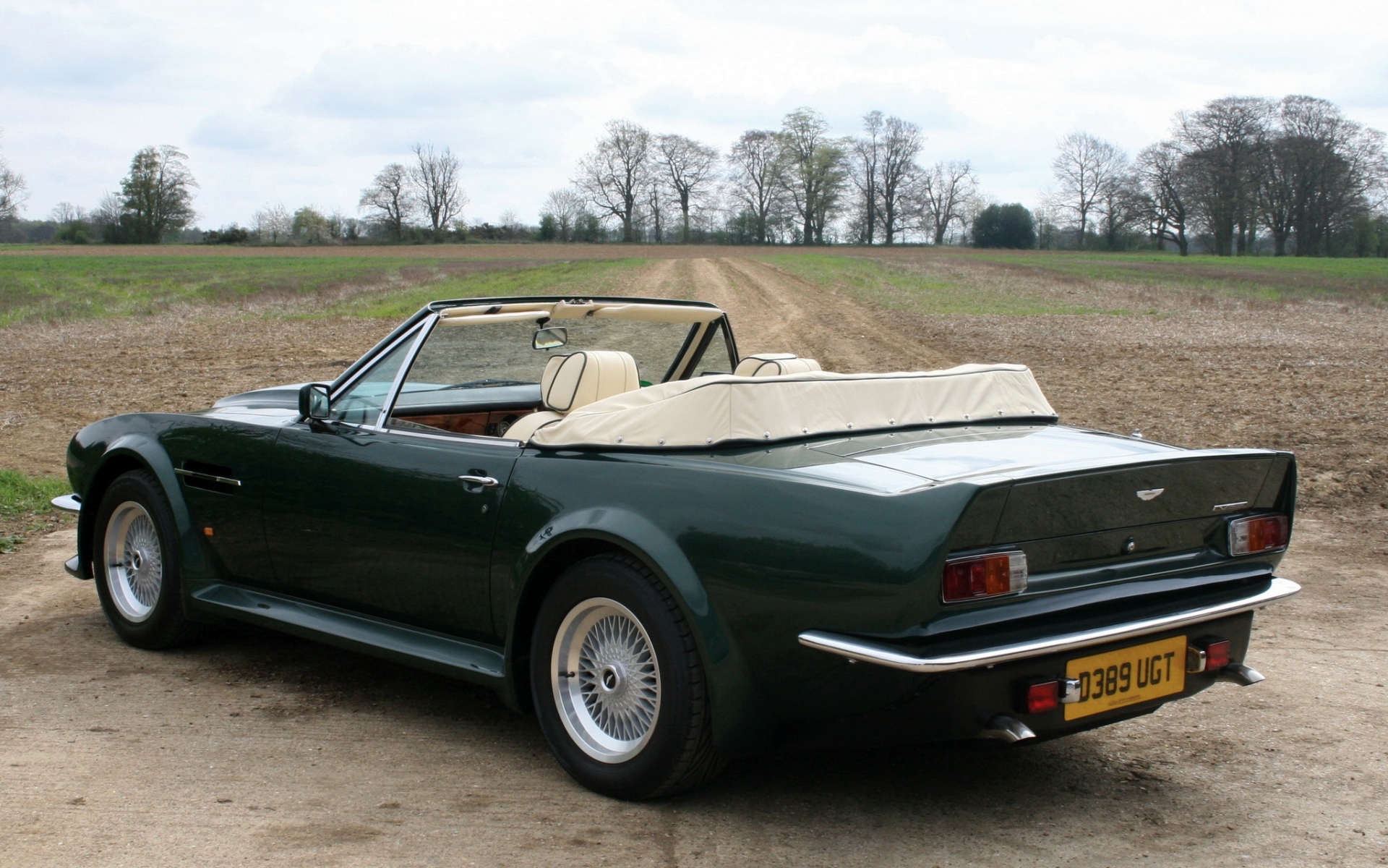 Картинки Aston martin, v8, vantage, 1987, зеленый, вид сбоку, кабриолет, природа фото и обои на рабочий стол