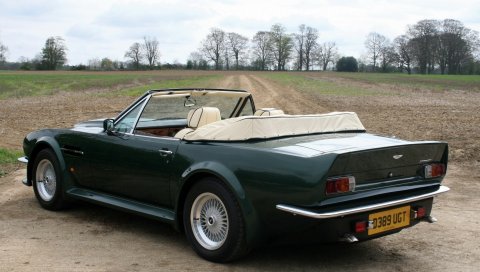 Aston martin, v8, vantage, 1987, зеленый, вид сбоку, кабриолет, природа
