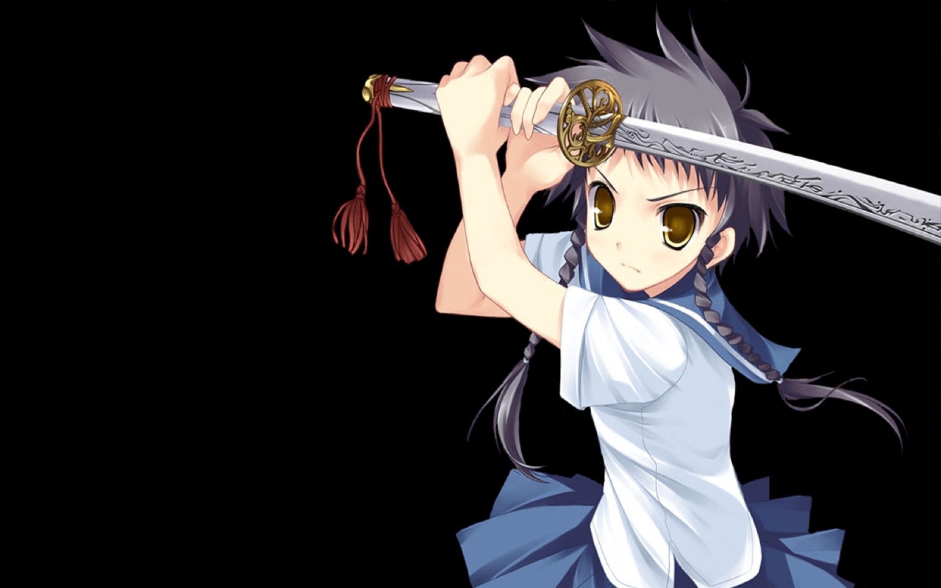 Картинки Mai hime, minagi mikoto, девушка, косы, меч, атака фото и обои на рабочий стол