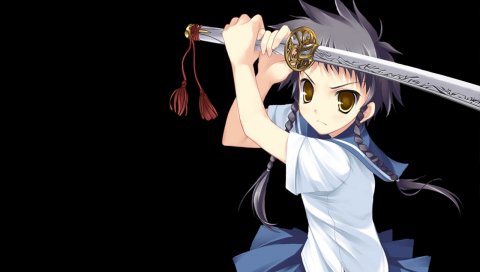 Mai hime, minagi mikoto, девушка, косы, меч, атака