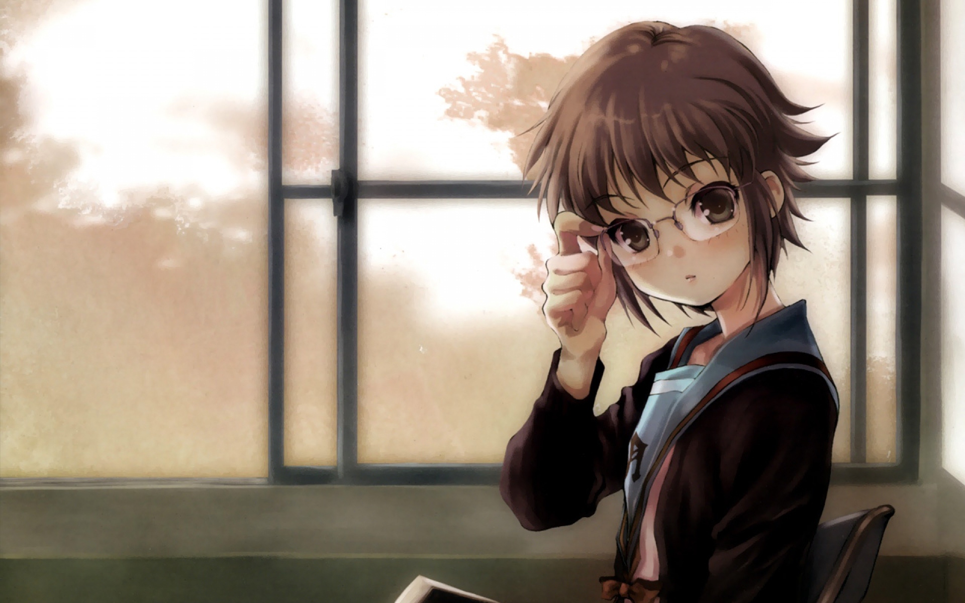 Картинки Suzumiya haruhi no yuutsu, nagato yuki, девушка, книга, очки фото и обои на рабочий стол
