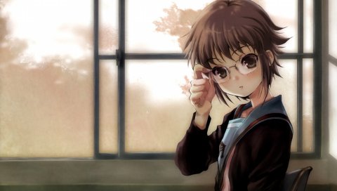 Suzumiya haruhi no yuutsu, nagato yuki, девушка, книга, очки