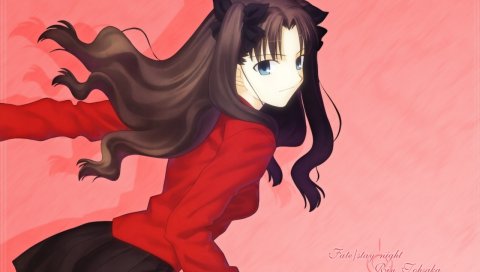 Судьбы ночь пребывания, toosaka rin, девушка, брюнетка, юбка, движение