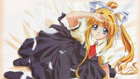 Воздух, kamio misuzu, девушка, блондинка, платье, перья