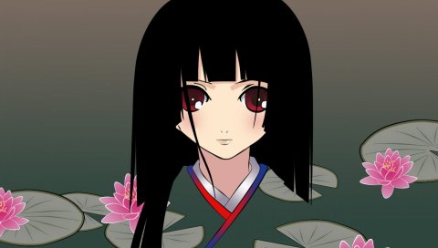 Jigoku shoujo, enma ai, девушка, брюнетка, кувшинки, челки