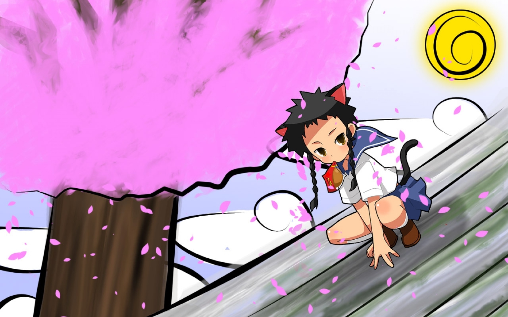 Картинки Mai hime, minagi mikoto, девушка, крыша, дерево, листья фото и обои на рабочий стол